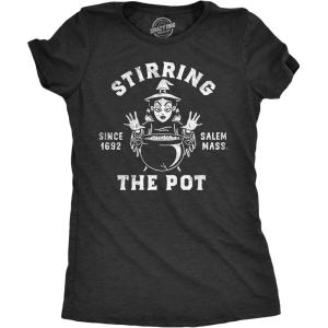 Wicked Womens T Shirts Funny Womens Tees with Witches and More Sarcastic Tees for Ladies(Heather Black – Stirring the Pot)