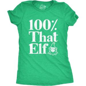 Womens 100% That Elf T Shirt Funny Christmas Party Santas Helper Graphic Novelty Tee(Heather Green)