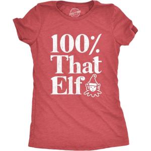 Womens 100% That Elf T Shirt Funny Christmas Party Santas Helper Graphic Novelty Tee(Heather Red)