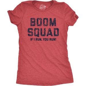 Womens Boom Squad T Shirt Funny Sarcastic Fourth of July Fireworks Tee for Ladies(Heather Red)