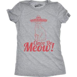 Womens Cinco De Meow T Shirt Funny Cat May 5 Mexico Sombrero Tequila Tee(Light Heather Grey)