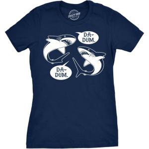 Womens Da-Dum Da-Dum Shark T Shirt Funny Summer Vacation Tee for Ladies(Navy)