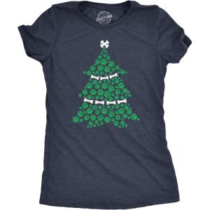 Womens Dog Paw Christmas Tree T Shirt Cute Xmas Gift Holiday Puppy Lover Tee(Heather Navy)