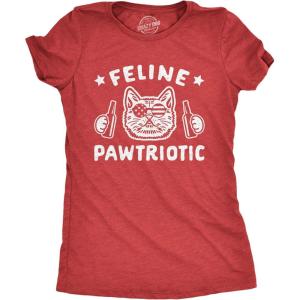 Womens Feline Pawtriotic T Shirt Funny Pet Cat 4th of July Graphic Novelty Tee(Heather Red)