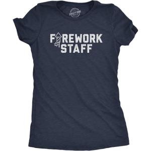 Womens Firework Staff T Shirt Funny 4th of July Independence Day Graphic Tee(Heather Navy)