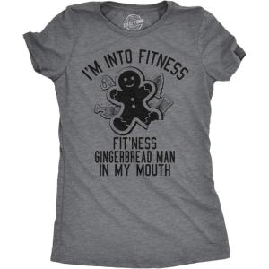 Womens Fitness Gingerbread in My Mouth T Shirt Funny Christmas Xmas Gift for Her(Dark Heather Grey)