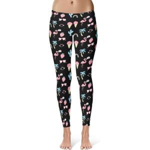 Womens Flamingo Leggings Funny Cute Tropical Vacation Palm Tree Yoga Pants for Ladies Funny Yoga Pants Animal Funny Summer Novelty Leggings for Women Flamingo L