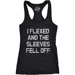 Womens I Flexed and The Sleeves Fell Off Tank Top Funny Sleeveless Workout Tee(Black)