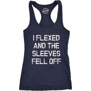 Womens I Flexed and The Sleeves Fell Off Tank Top Funny Sleeveless Workout Tee(Navy)