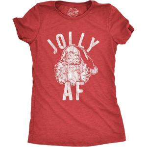 Womens Jolly AF T Shirt Funny Santa Claus Christmas Party Sarcastic Graphic Novelty Tee(Heather Red)