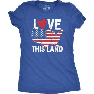 Womens Love This Land T Shirt Awesome Fourth of July Party Patriotic United States Flag Graphic Tee for Ladies(Heather Royal)