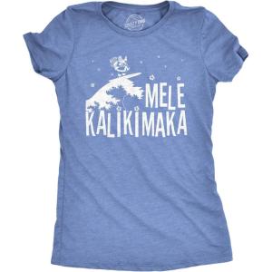 Womens Mele Kalikimaka T Shirt Funny Surfing Hawaiian Christmas Santa Tee(Heather Light Blue)