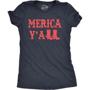 Womens Merica Yall T Shirt Funny Cool Fourth of July Party Patriotic Cowboy Tee for Ladies(Heather Navy)