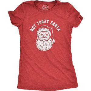 Womens Not Today Santa T Shirt Funny Christmas Party Holiday Graphic Tee(Heather Red)