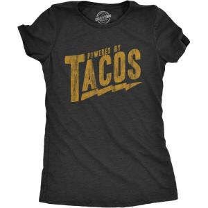 Womens Powered by Tacos T Shirt Funny Sarcastic Vintage Retro Graphic Tee for Girls(Heather Black)