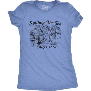 Womens Spilling The Tea Since 1773 T Shirt Funny US History Boston Tee Party Graphic Tee(Light Heather Blue)