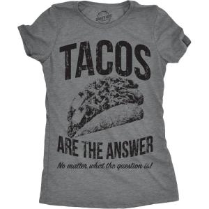 Womens Tacos Shirts Funny Mexican Tees with Tacos and Cervezas Cool Vintage Graphic Tees with Cute Sayings(Dark Heather Grey – Tacos Answer)