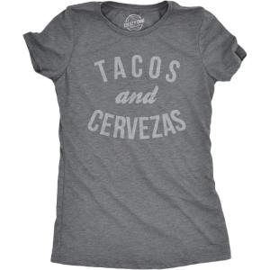 Womens Tacos Shirts Funny Mexican Tees with Tacos and Cervezas Cool Vintage Graphic Tees with Cute Sayings(Dark Heather Grey – Tacos Cervezas)