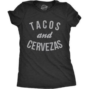 Womens Tacos Shirts Funny Mexican Tees with Tacos and Cervezas Cool Vintage Graphic Tees with Cute Sayings(Heather Black – Tacos Cervezas)