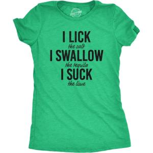 Womens Tacos Shirts Funny Mexican Tees with Tacos and Cervezas Cool Vintage Graphic Tees with Cute Sayings(Heather Green – Lick Swallow)
