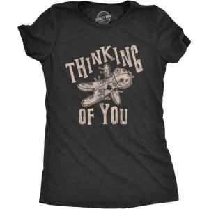 Womens Thinking of You T Shirt Funny Voodoo Doll Graphic Novelty Tee(Heather Black)