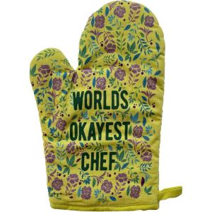 World’s Okayest Chef Oven Mitt Funny Cooking Floral Kitchen Glove Gag Gift Funny Graphic Kitchenwear Cool Sarcastic Novelty Cookware Yellow Oven Mitt(Oven Mitt)