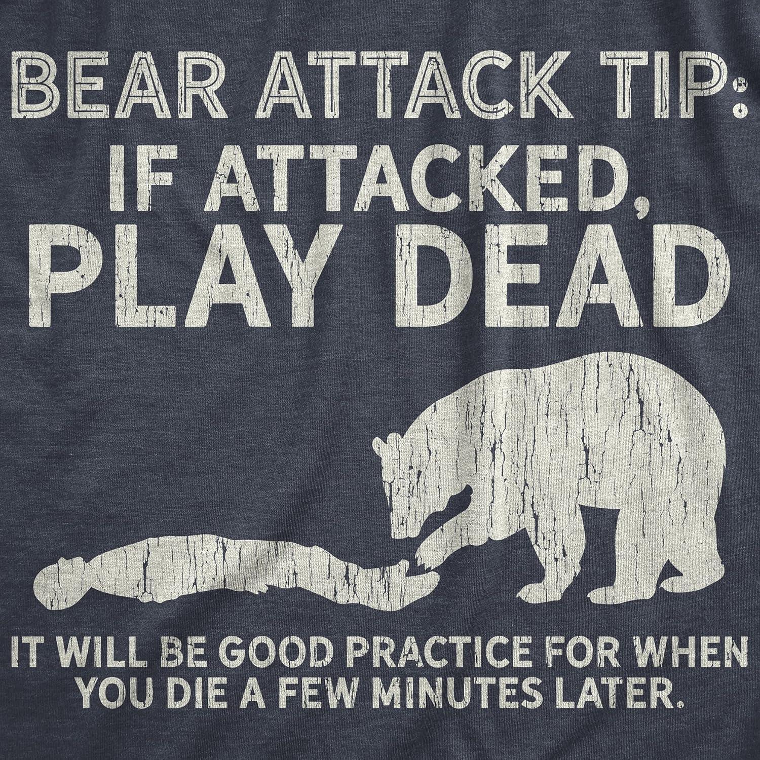 imageCrazy Dog Mens T Shirt Bear Attack Tip Funny Camping T Shirt Sarcastic Sarcastic Hiking TeeHeather Navy Bear Attack Tip