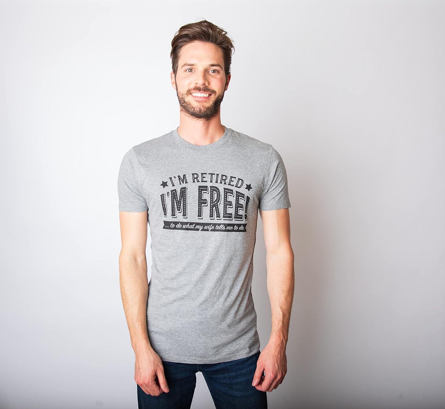 imageFunny Retirement T Shirts for Men Sarcastic Tees for Retirement Party Seniors and Retired GuysDark Heather Grey Free Wife