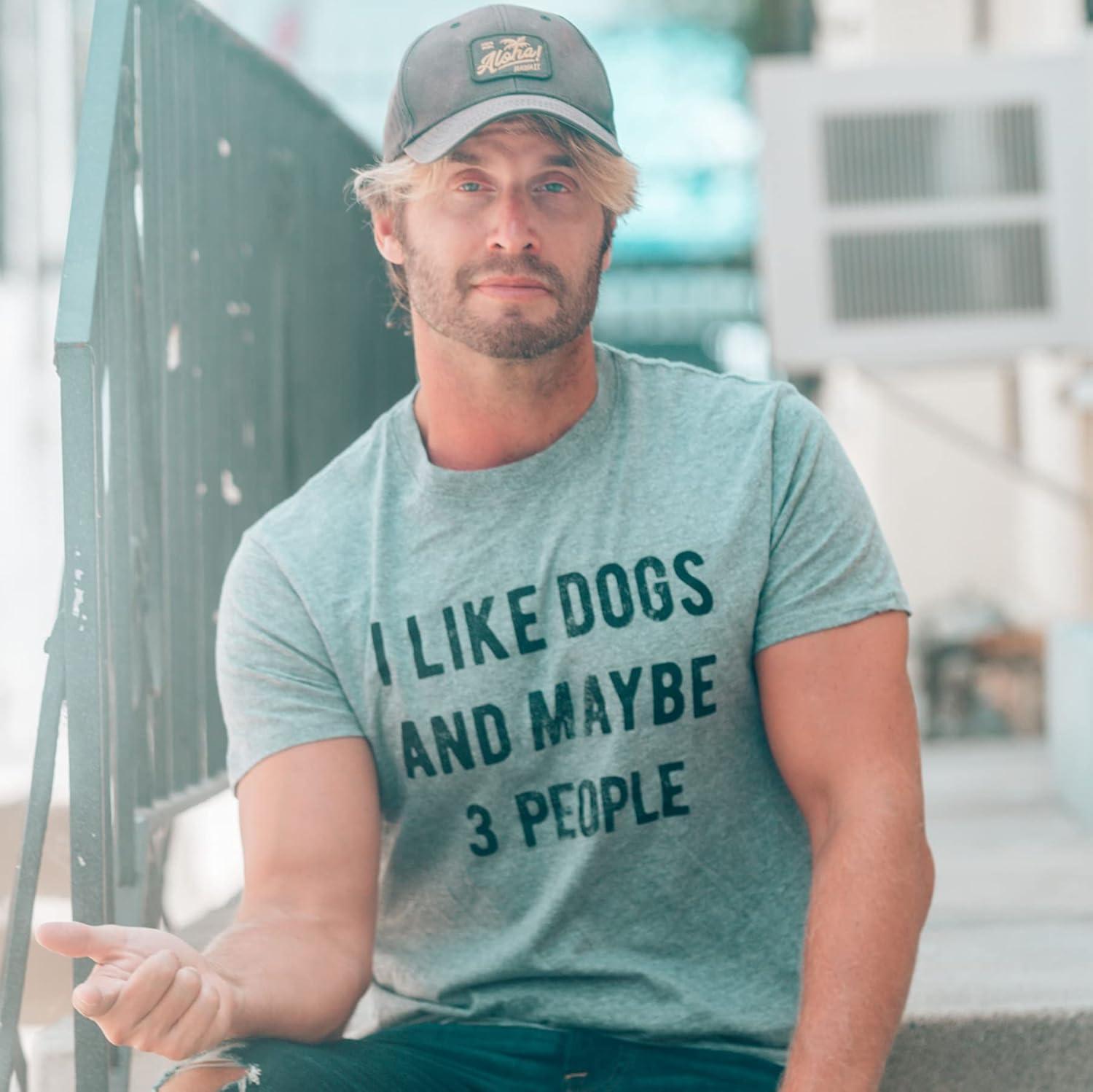 imageMens I Like Dogs and Maybe 3 People T Shirt Funny Pet Lover Dad Cool Graphic TeeDark Heather Grey