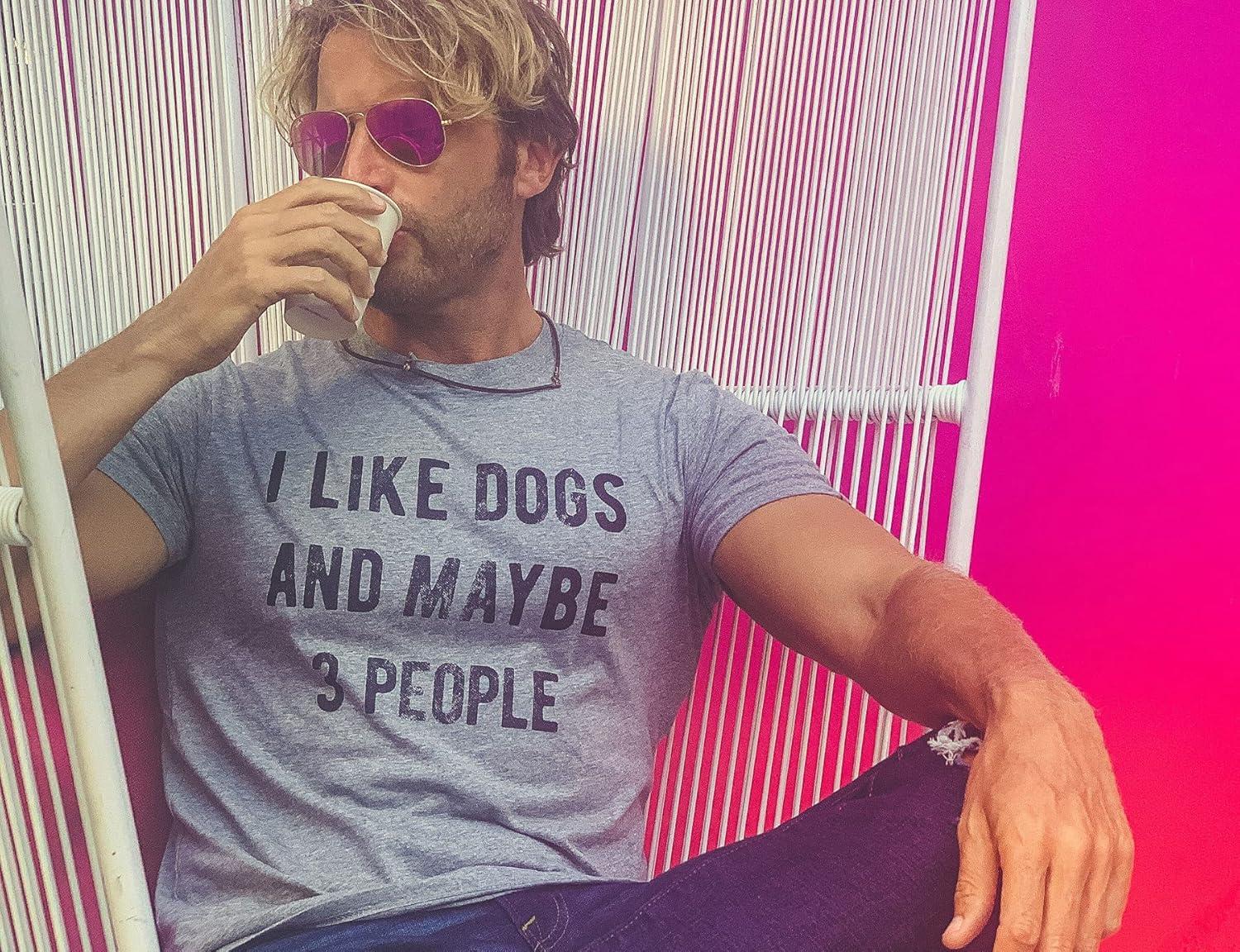 imageMens I Like Dogs and Maybe 3 People T Shirt Funny Pet Lover Dad Cool Graphic TeeDark Heather Grey