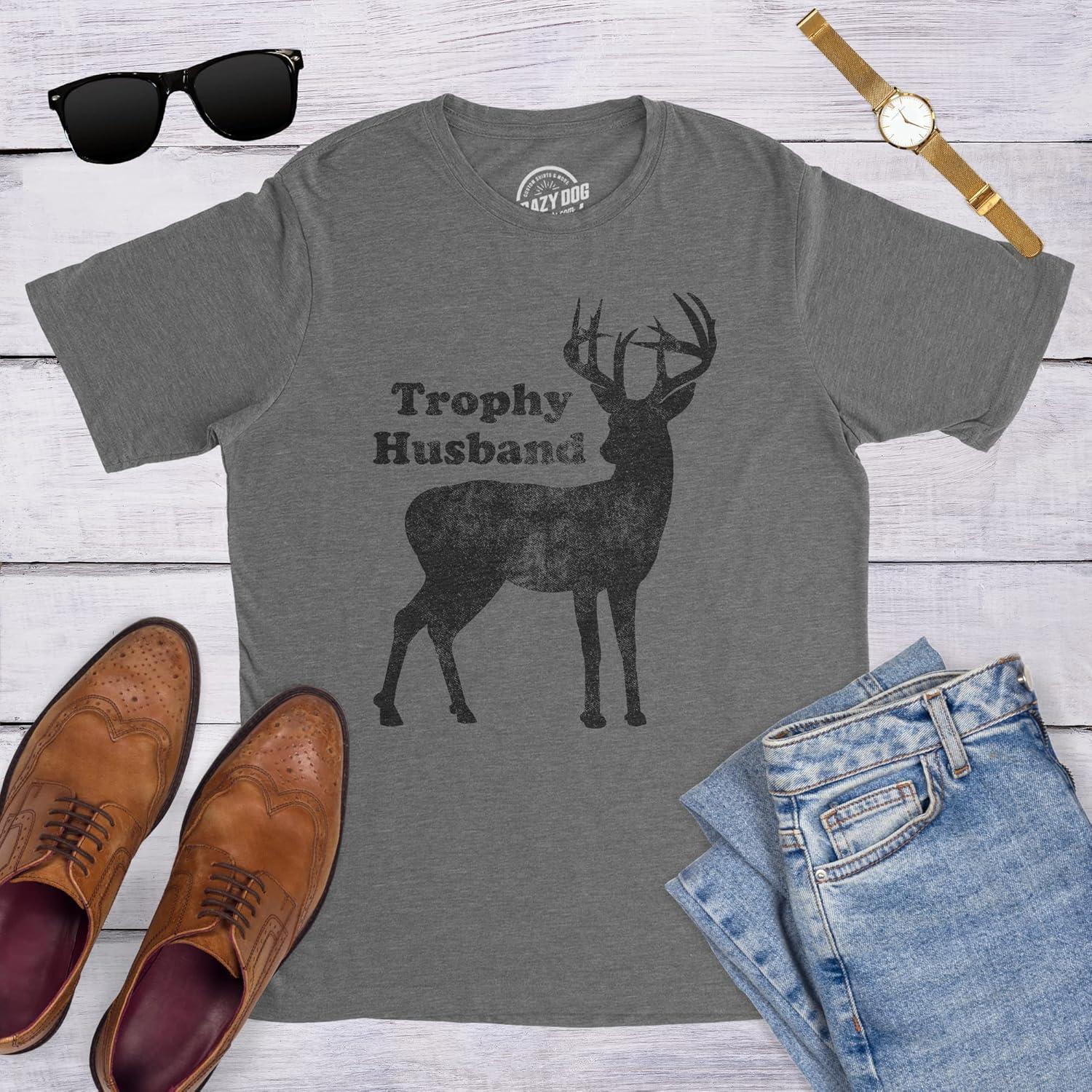 imageMens Trophy Husband T Shirt Funny Hunting Buck Deer Fathers Day TeeDark Heather Grey