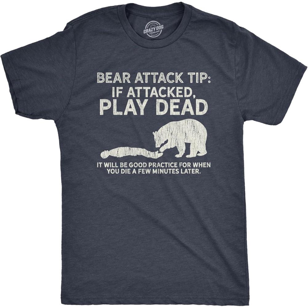 imageCrazy Dog Mens T Shirt Bear Attack Tip Funny Camping T Shirt Sarcastic Sarcastic Hiking TeeHeather Navy Bear Attack Tip