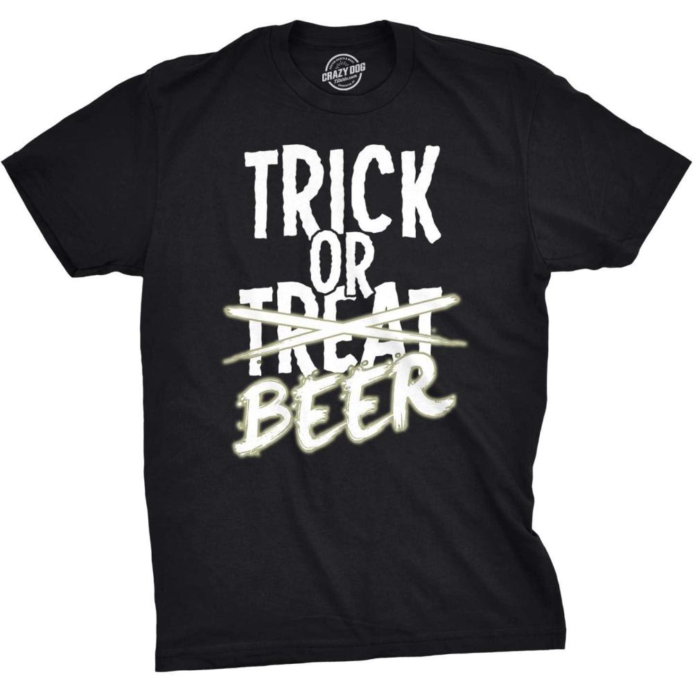 imageFunny Skeleton T Shirts Hilarious Mens Halloween Tees with Vampires and Bones for GuysHeather Black Trick Or Beer Glow Ink