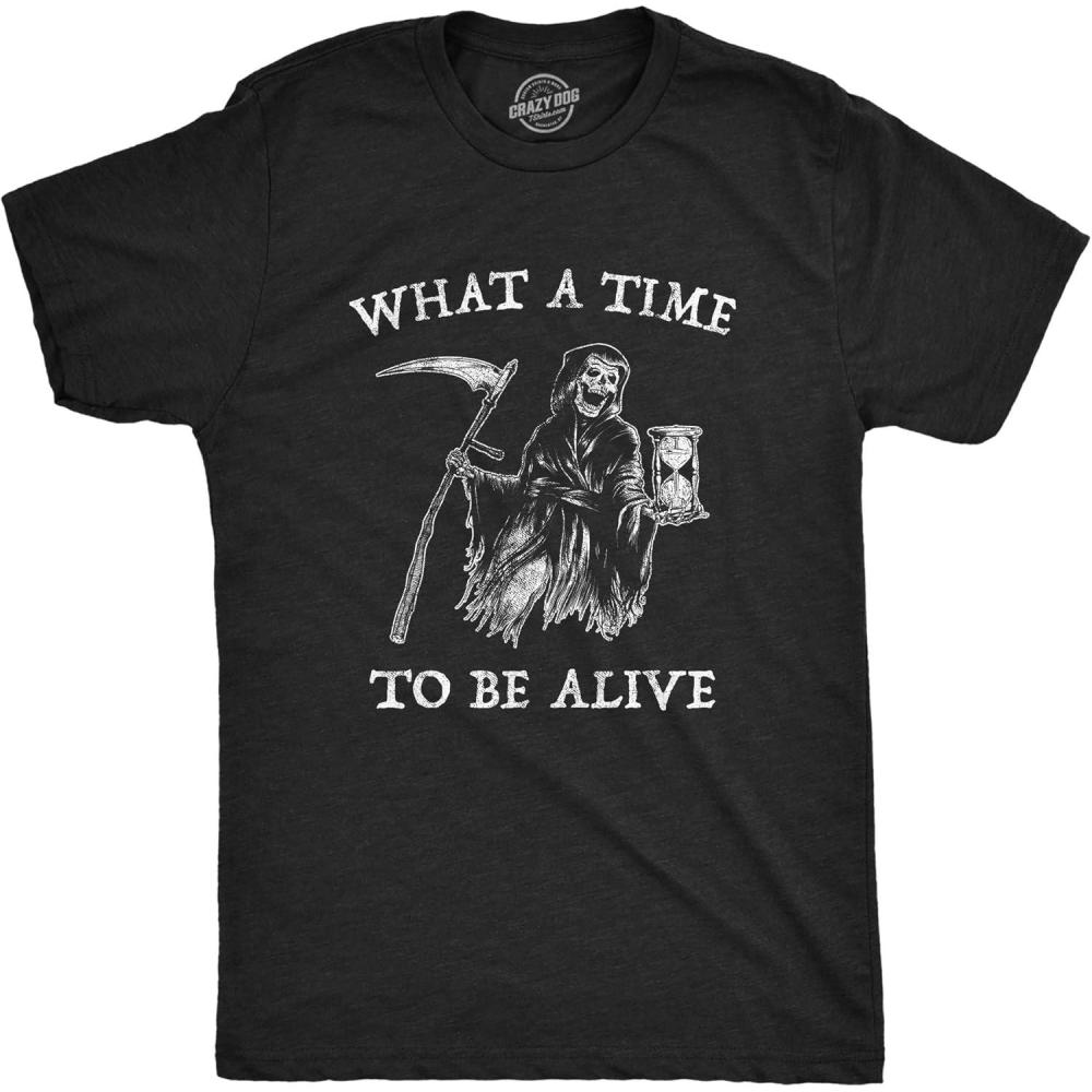 imageFunny Skeleton T Shirts Hilarious Mens Halloween Tees with Vampires and Bones for GuysHeather Black What a Time