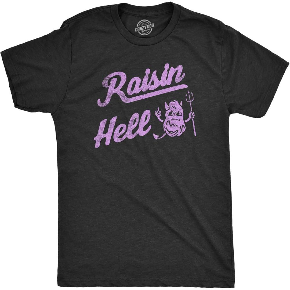 imageFunny T Shirts for Men Food Joke Tees for Guys with Funny Sayings Sarcastic Graphic T ShirtsHeather Black Raisin Hell