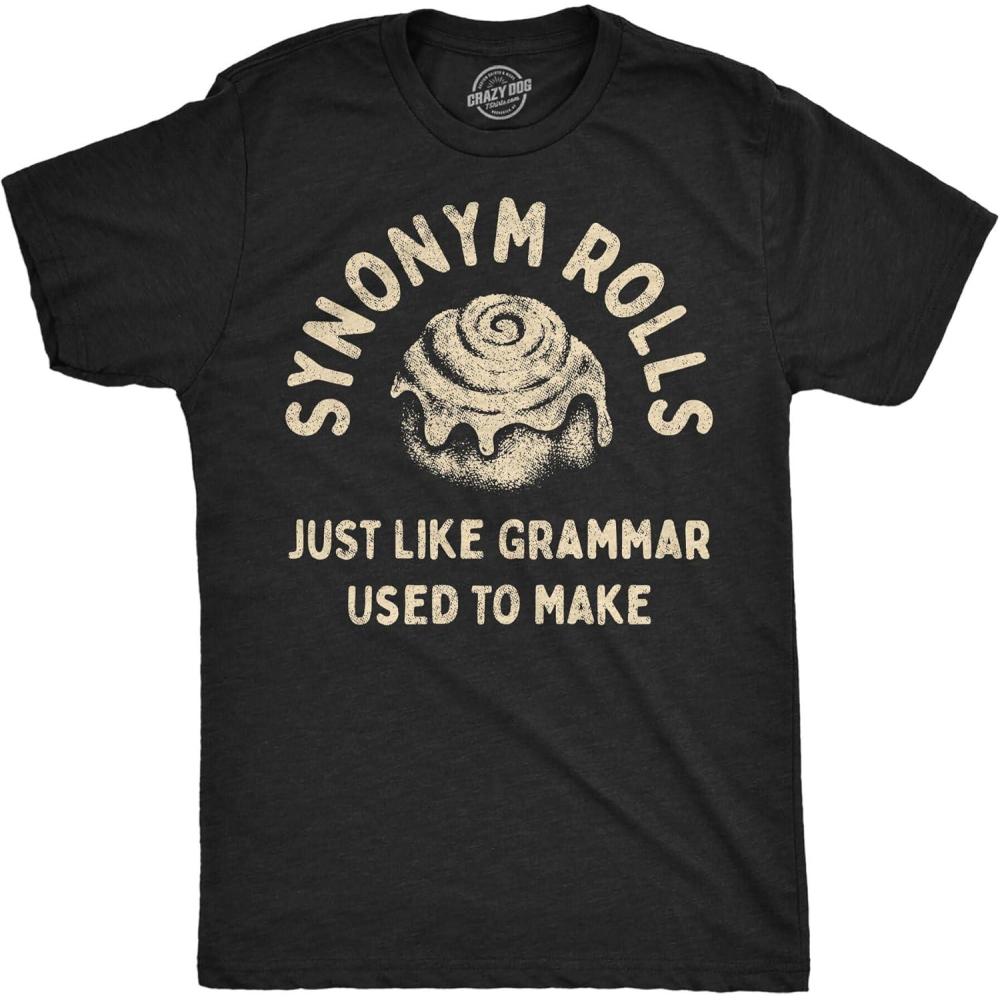imageFunny T Shirts for Men Food Joke Tees for Guys with Funny Sayings Sarcastic Graphic T ShirtsHeather Black Synonym Rolls