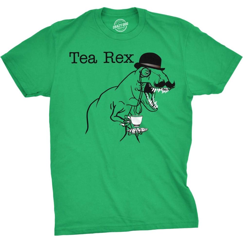 imageFunny T Shirts for Men Food Joke Tees for Guys with Funny Sayings Sarcastic Graphic T ShirtsHeather Green Tea Rex