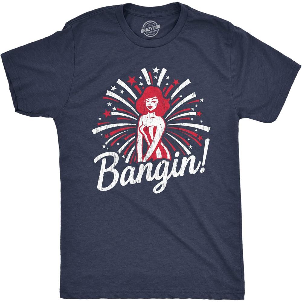 imageMens Bangin T Shirt Funny 4th of July Independance Day Fireworks Patriotic Graphic TeeHeather Navy