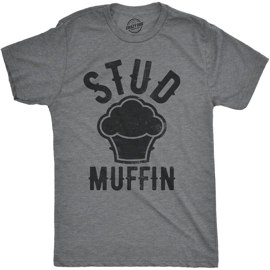 imageMens Stud Muffin T Shirt Funny Graphic Tee for Guys Novelty Dad Joke TopDark Heather Grey