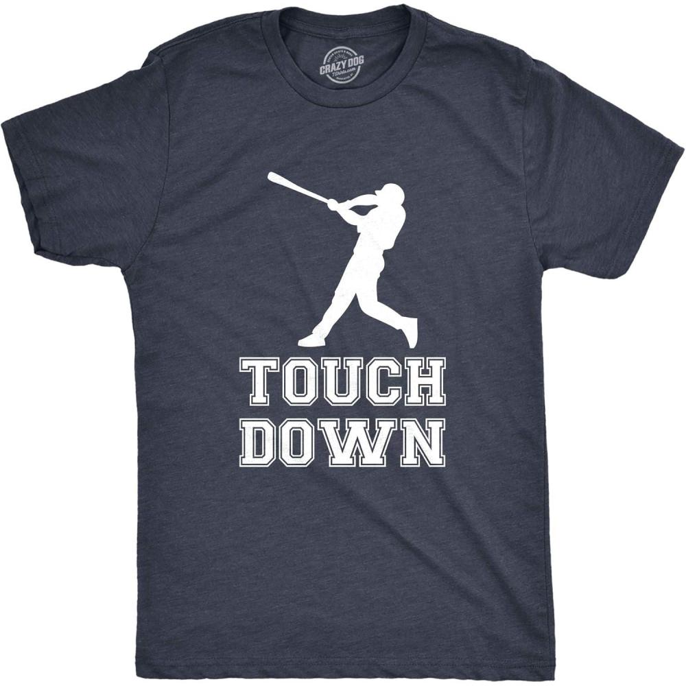 imageMens Touch Down Funny Mocking Sarcastic Baseball Player Sports TeeHeather Navy