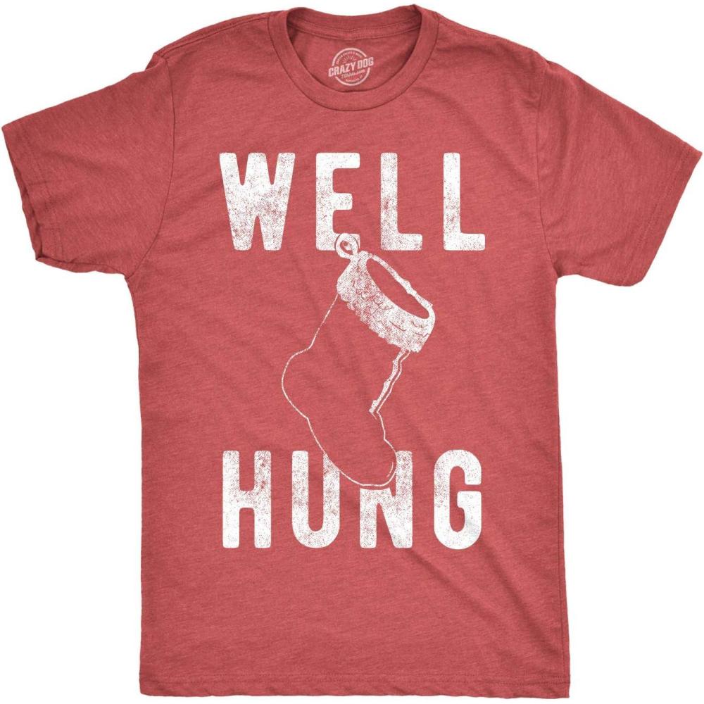 imageMens Well Hung T Shirt Funny Christmas Stocking Tee Offensive Humor Xmas GiftsHeather Red