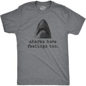 Crazy Dog Mens T Shirts Funny Sarcastic Humor Adult Joke Tees for Guys(Dark Heather Grey – Shark Feelings)