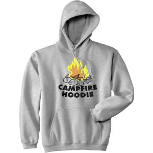 Crazy Dog T-Shirts Campfire Hoodie Funny Happy Camper Summer Camping Outdoor Hooded Sweatshirt(Light Heather Grey)