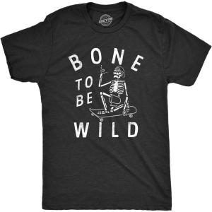 Funny Skeleton T Shirts Hilarious Mens Halloween Tees with Vampires and Bones for Guys(Heather Black – Bone to Be Wild)