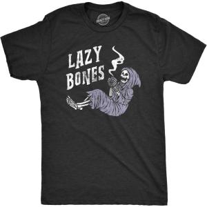 Funny Skeleton T Shirts Hilarious Mens Halloween Tees with Vampires and Bones for Guys(Heather Black – Lazy Bones)