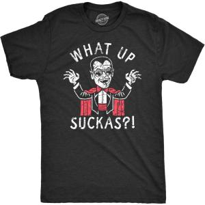 Funny Skeleton T Shirts Hilarious Mens Halloween Tees with Vampires and Bones for Guys(Heather Black – What Up Suckas)