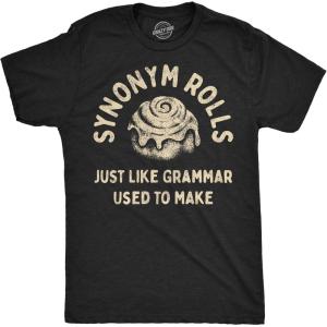 Funny T Shirts for Men Food Joke Tees for Guys with Funny Sayings Sarcastic Graphic T Shirts(Heather Black – Synonym Rolls)