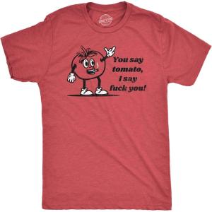 Funny T Shirts for Men Food Joke Tees for Guys with Funny Sayings Sarcastic Graphic T Shirts(Heather Red – You Say Tomato)