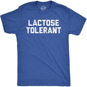 Funny T Shirts for Men Food Joke Tees for Guys with Funny Sayings Sarcastic Graphic T Shirts(Heather Royal – Lactose Tolerant)