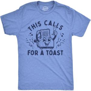 Funny T Shirts for Men Food Joke Tees for Guys with Funny Sayings Sarcastic Graphic T Shirts(Light Heather Blue – a Toast)